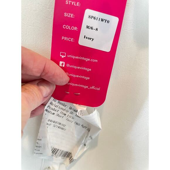 Unique Vintage 1950s Pearl Button Front Puff Sleeve Blouse Cream Pin Up Sz M #49 - Picture 3 of 6